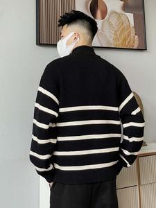 Suéter de Moda Otoñal para Hombre, 100% Algodón, Cuello Redondo, Rayado, Manga Larga, Tejido, Transpirable, Decoración con Patrón Frontal - Product Image 5