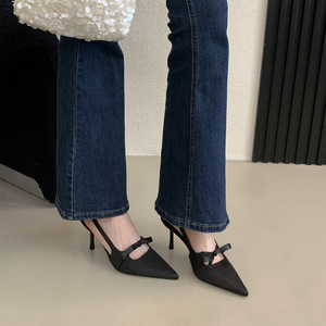 Zapatos de Tacón Alto con Punta en Pico y Tira Trasera para Mujer, con Decoración de Lazo, Tacón de Aguja, Zapatos de Vestir para la Noche - Product Image 5