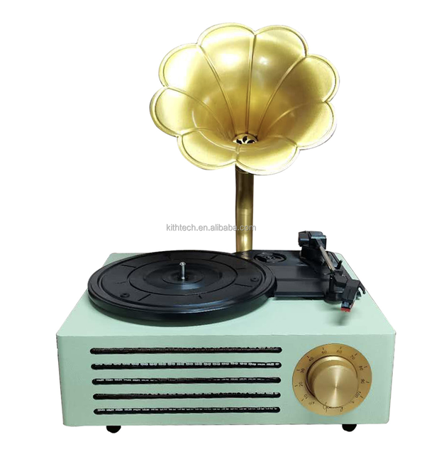 Elegant Antique-Inspired Modern Gramophone - Wooden Brass Horn Record Player With Decorative Flair Antique Modern Style