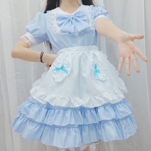 Costume Lolita Carino, Abito Blu e Bianco con Fiocco e Decorazioni in Pizzo, <span class=keywords><strong>Outfit</strong></span> in Poliestere Stile Cameriera per Donne, per Feste ed Eventi - Product Image 4