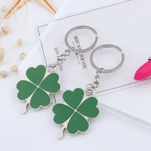Creative Green Color Four leaf Clover Fortune Lucky Keychain charm custom engraved laser logo metal sublimation blank key chains