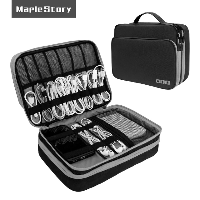 Three-Layer Polyester Electronic Accessories & Cable Organizer Front Pocket Large Capacity Travel Storage Bag iPad Cable