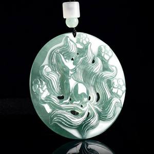 Pendentif en jade naturel bleu jadeite, renard à neuf queues, style chinois, design original, unisexe, cadeau avec certificat d'évaluation DW28 - Product Image 2