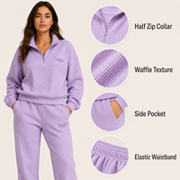 Ensemble deux pièces pour femme ODM, pull à col zippé texturé gaufré, pantalon droit à taille élastique, survêtement décontracté et confortable