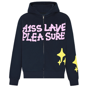 ผู้ผลิต OEM เสื้อฮู้ดดี้ผู้ชายผ้าฝ้าย 100% ระบายอากาศได้ดี ทรงโอเวอร์ไซส์ แบบซิป พร้อมลายปัก 3 มิติ - Product Image 3