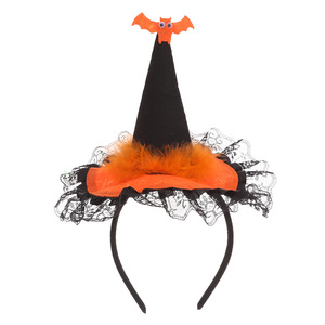 Diadema Sombrero de bruja Banda de aro Sombreros Telaraña para disfraz de fiesta de Halloween Niñas Niños Mujeres Mini Sombrero de copa Decoración de diadema - Product Image 1