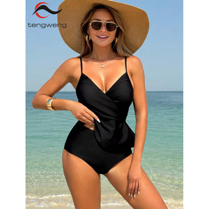 Traje de Baño Tankini TW 2026, Moderno, Sexy, Espalda Descubierta, Color Sólido, con Volantes, Cuello en V, para <span class=keywords><strong>Mujer</strong></span> - Product Image 1