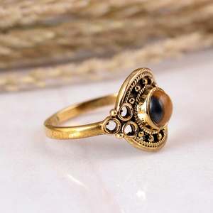 Brass Gold Tiger Eye Bezel Setting <b>Statement</b> <b>Ring</b> Handmade Boho Unisex Natural Gemstone Jewelry - Product Image 4