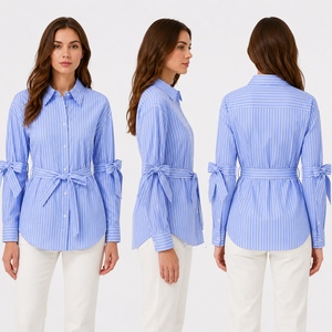 Nuova Camicetta <span class=keywords><strong>Chic</strong></span> Europea 2024 Personalizzata con Stampa a Righe, Vita Stretta e Maniche Lunghe per <span class=keywords><strong>Donna</strong></span>, Produttore di <span class=keywords><strong>Abbigliamento</strong></span> - Product Image 2