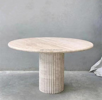 Table travertin Beige avec base de table colonne