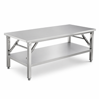 Table de travail pliable en acier inoxydable, avec pieds renforcés et étagère inférieure, pour cuisine d'hôtel, OEM accepté