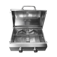 Barbecue à gaz naturel de table portable à 2 brûleurs en acier inoxydable de qualité commerciale pour la cuisson