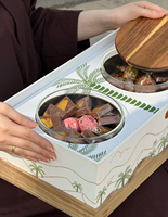 Boîtes cadeaux de luxe en bois pour chocolats et dattes, avec double pot en verre rond, pour mariage et Eid Mubarak