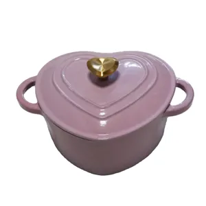 Chuihua – Casserole en fonte antiadhésive de haute qualité, couleur rose, en forme de cœur, four néerlandais pour ustensiles de cuisine en fonte