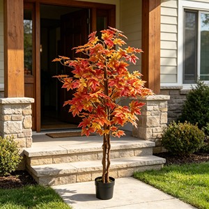 Árbol de Arce Artificial de 3 Tallos y 2 Ramas, Planta de Hojas Rojas Artificiales para Decoración de Jardín Zen y Bonsái, Árbol Resistente a los Rayos UV para Exteriores - Product Image 5