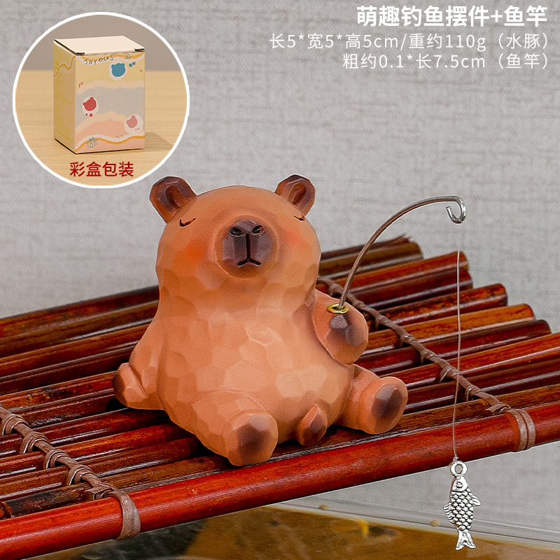 Ornement de pêche mignon : canne à pêche Capybara