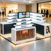 Kiosque d'exposition de lunettes optiques avec logo rétroéclairé personnalisé, présentoir incurvé à plusieurs niveaux pour lunettes de soleil, pour magasin d'opticien