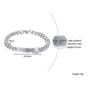 Logo personalizzato di fabbrica alta catena in acciaio inossidabile lucido <span class=keywords><strong>argento</strong></span> personalizzato inciso lettera curvo <span class=keywords><strong>bracciale</strong></span> a barra - Product Image 5