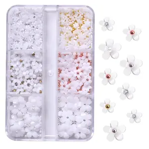 SAIYII 6 Grid Mixed Mini Kawaii Handmade Nail Art Resin Charms 3D Design Nail Acrylic Flowers For Nails