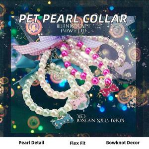 <b>Dog</b> Pearl Necklace Pet Bone Bowknot Necklace Cat Pendant Necklace <b>Adjustable</b> Pet Jewelry <b>Harness</b> Leash - Product Image 3