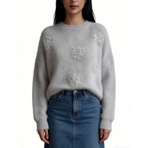 Women's 3D Floral Embellished Knit Sweater - Oversized Casual <b>Jumper</b> Fashion - Product Image 6