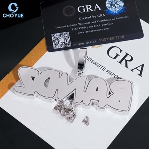 Custom Name Moissanite <b>Pendant</b> <b>Solid</b> 925 Sterling Silver <b>Gold</b> Plated VVS GRA Moissanite Themed Letter Iced Out Hip Hop Jewelry - Product Image 6