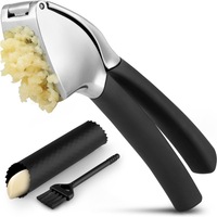 Ensemble de presse-ail à poignée ergonomique souple avec poignée confortable comprenant une brosse éplucheuse antirouille et un broyeur de gingembre pour hacher l'ail