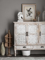 Meuble de rangement de salon en bois massif, style bohème, shabby chic, rustique, farmhouse, antique, durable, avec 3 portes et 2 tiroirs