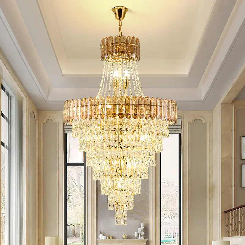 Customizable large Lobby Villa luxurious k9 crystal chandelier gold and crystal chandelier