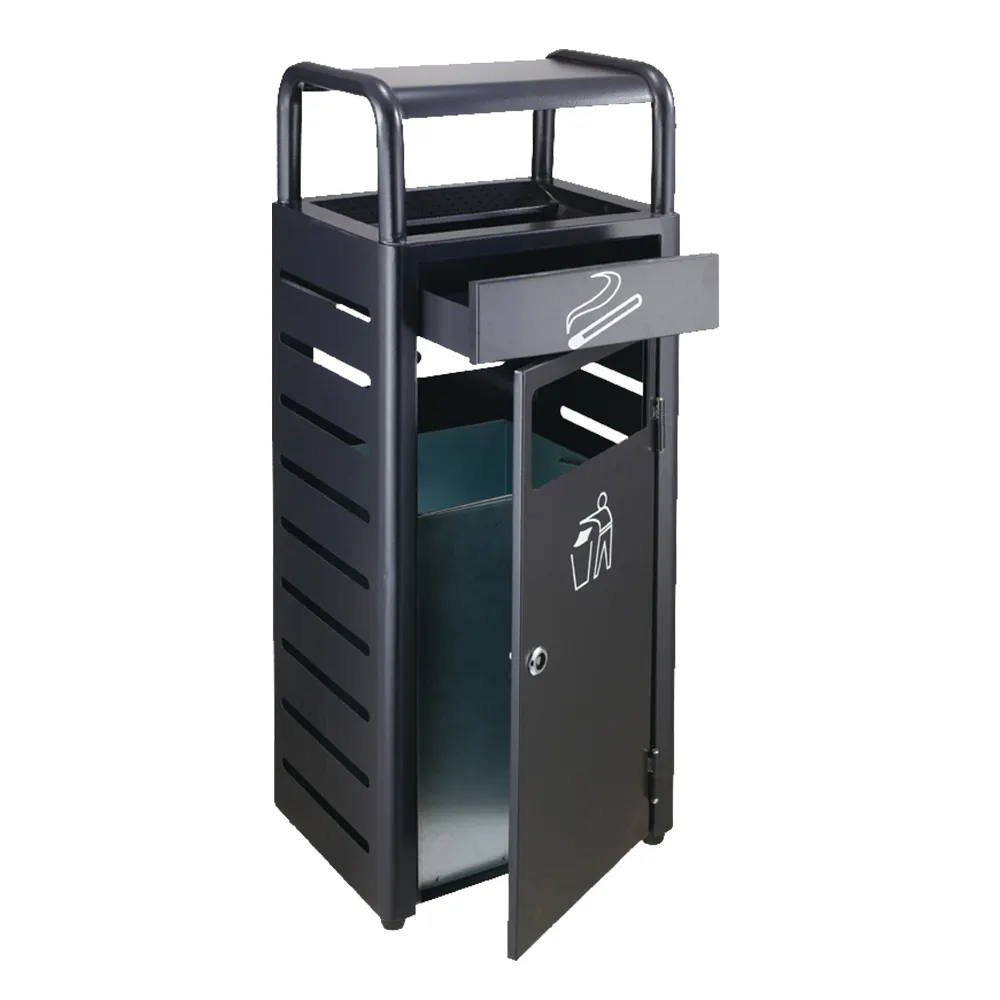 Straat Zwart Prullenbak Asbak Stand Bin Top Metalen Dustbins Outdoor Tuinen Afval Bin