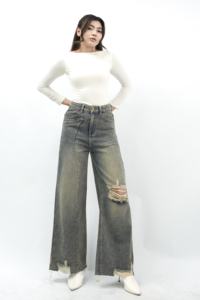 Pantalones vaqueros rectos de cintura alta Gris Cemento Retro 8840 Denim de moda transpirable lavable resaltar estilo sin esfuerzo cómodo verano - Product Image 5