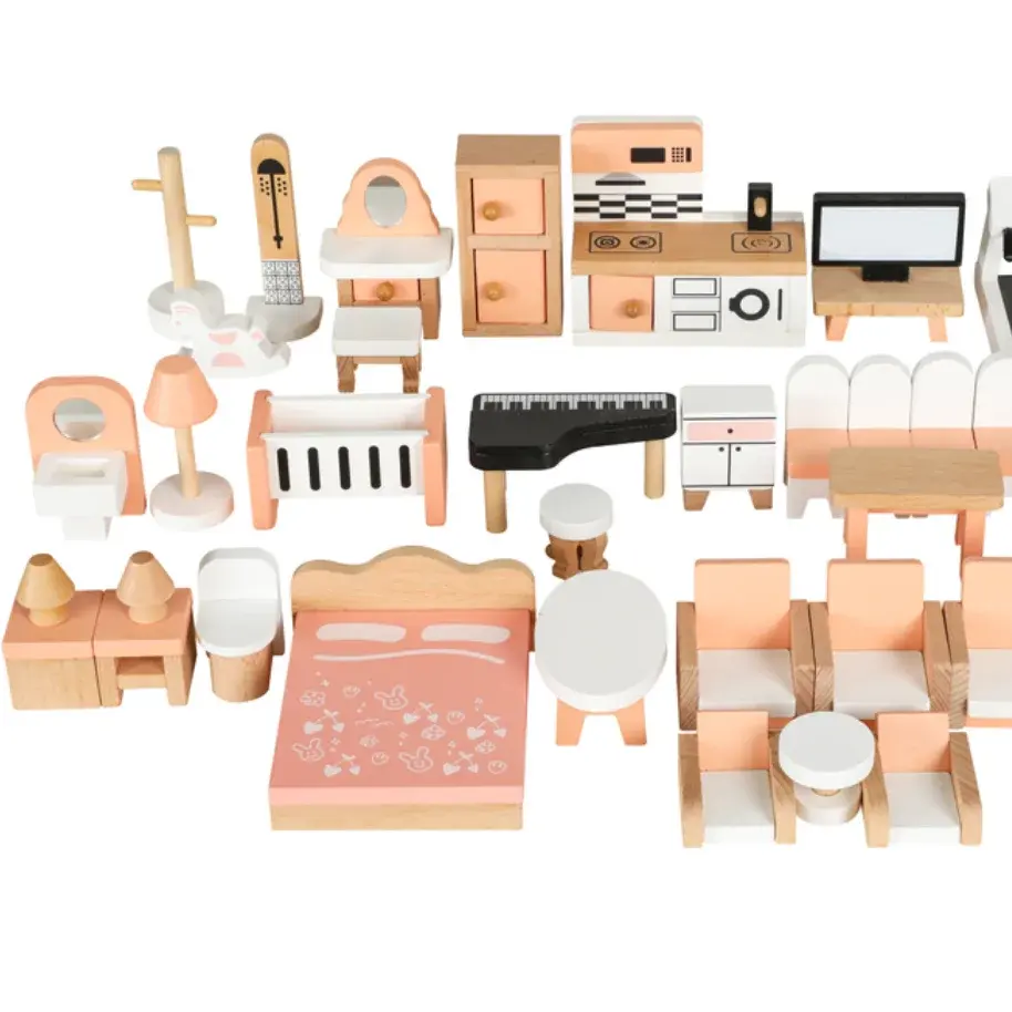 Mini maison de jeu de poupée moderne ensemble de cuisine jouets accessoires de fête bricolage grande maison de poupées filles 34 pièces meubles