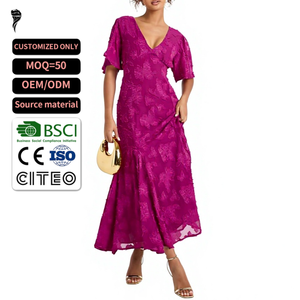 Vestido Maxi de Gasa con Estampado Floral Personalizado, Cuello en V y Mangas con Volantes, Vestido de Verano para Mujer, Superventas - Product Image 1