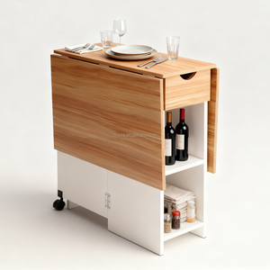 <span class=keywords><strong>Mesa</strong></span> de Comedor Rectangular <span class=keywords><strong>Plegable</strong></span> de Madera Moderna con Cajones y Diseño Extensible, Estantes de Almacenamiento Multifuncionales - Product Image 4