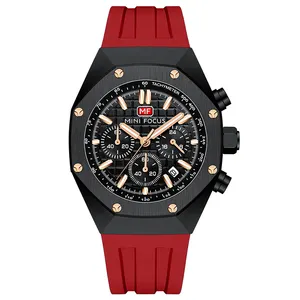 Mini Focus 0417 red silicone band octagon watch chronograph watches men wrist with custom logo