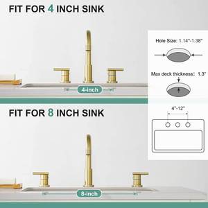 Grifo mezclador de lavabo de baño de 8 pulgadas con 3 orificios para ducha de mano y bañera - Product Image 3