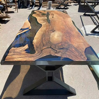 Table de salle à manger en bois de noyer massif noir mat de luxe, fabrication directe d'usine, avec plateau en résine époxy pour restaurant et cuisine