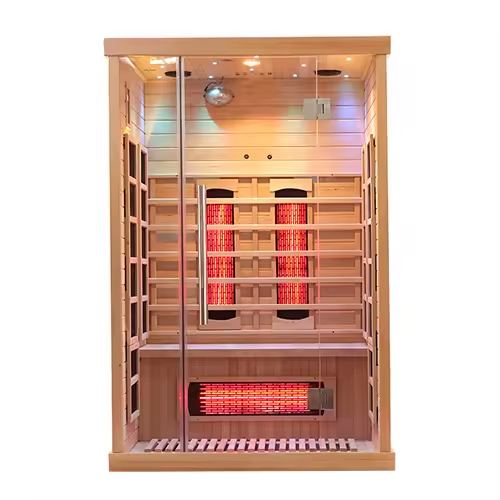 2026 High Quality Factory Supply 2 People Low EMF Hemlock Wood Carbon Panel Heater Far Infrared Modern Sauna Room