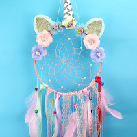 Décoration murale en coton Art Déco Licorne pour chambre de filles, attrape-rêves en plumes pour enfants