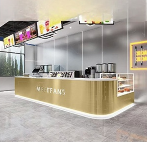 Mostrador <span class=keywords><strong>de</strong></span> Recepción <span class=keywords><strong>de</strong></span> Madera Compuesta con Tono Natural Suave, Diseño Curvo Delicado, Hecho a Medida para Salón <span class=keywords><strong>de</strong></span> Belleza - Product Image 1