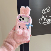 Coque de Téléphone Complète Mignonne Tendance Style INS en Peluche Oreilles de Lapin Rose et Blanche