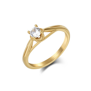 <b>Titanium</b> Steel <b>Ring</b> With Zircon Claw Setting Geometric Shape Engagement Unisex Jewelry Steel Gold Color - Product Image 5