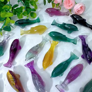 Nhà Máy Bán Buôn Chữa Bệnh Tay Đá Thủ Công Mỹ Nghệ Tinh Thể Thạch Anh fluorite Động Vật Khắc Đầy Màu Sắc Kẹo fluorite Cá Heo Để Bán - Product Image 5