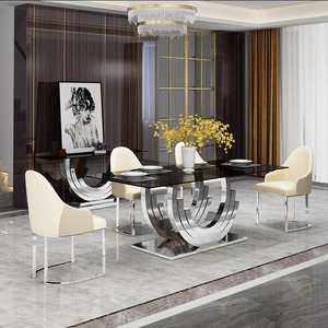 Modern <strong>Dining</strong> Room Sets Stainless Steel <strong>Dining</strong> <strong>Table</strong> with <strong>Glass</strong> - Product Image 2