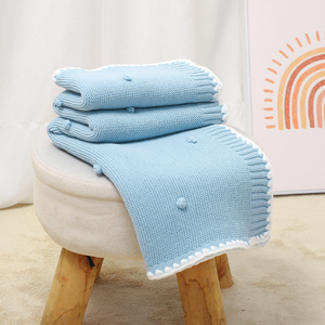 Couverture en tricot douillette Mimixiong avec pompons et bordure blanche, adorable motif à pois, parfaite pour bébé et tout-petit, jeté de lit doux pour toutes les saisons - Product Image 4