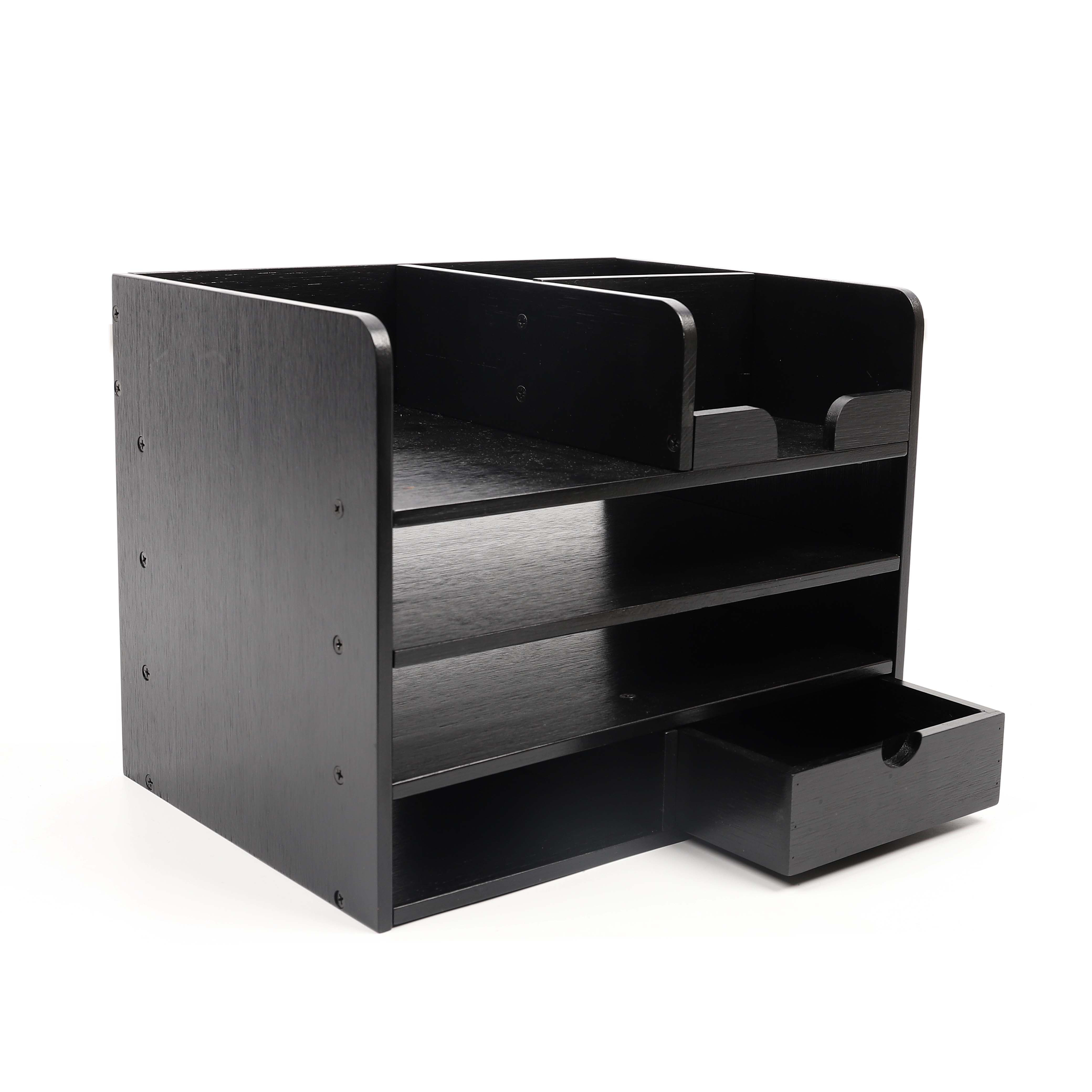 bamboo Desk organizer storage notes and pens, drawer, office home organization rack black color