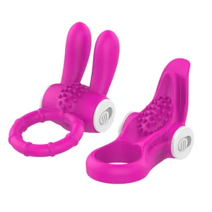 Waterproof Sex Toys for Men Penis Ring Rabbit Ear Tongue Vibrating Cock Ring