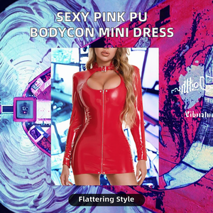 Costume <span class=keywords><strong>Zentai</strong></span>/Catsuit unisexe en cuir PU rose multicolore sexy, costumes de fête et de club, manches longues, col bas, fermeture éclair, mini robe élastique - Product Image 2