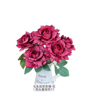 Bouquet de 7 roses artificielles en soie gaufrées, idéal pour mariage, décoration intérieure et accessoires de photographie - Product Image 5