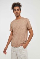 Camiseta Casual Básica de Hombre, Tejido Liso, Color Tostado Lavado, Talla S, Transpirable, con Ribete Enrollado, Diseño Liso, Corte Regular